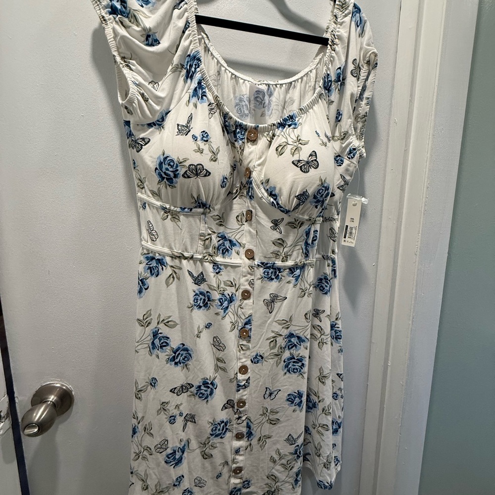 No Boundaries White and Blue Floral Dress